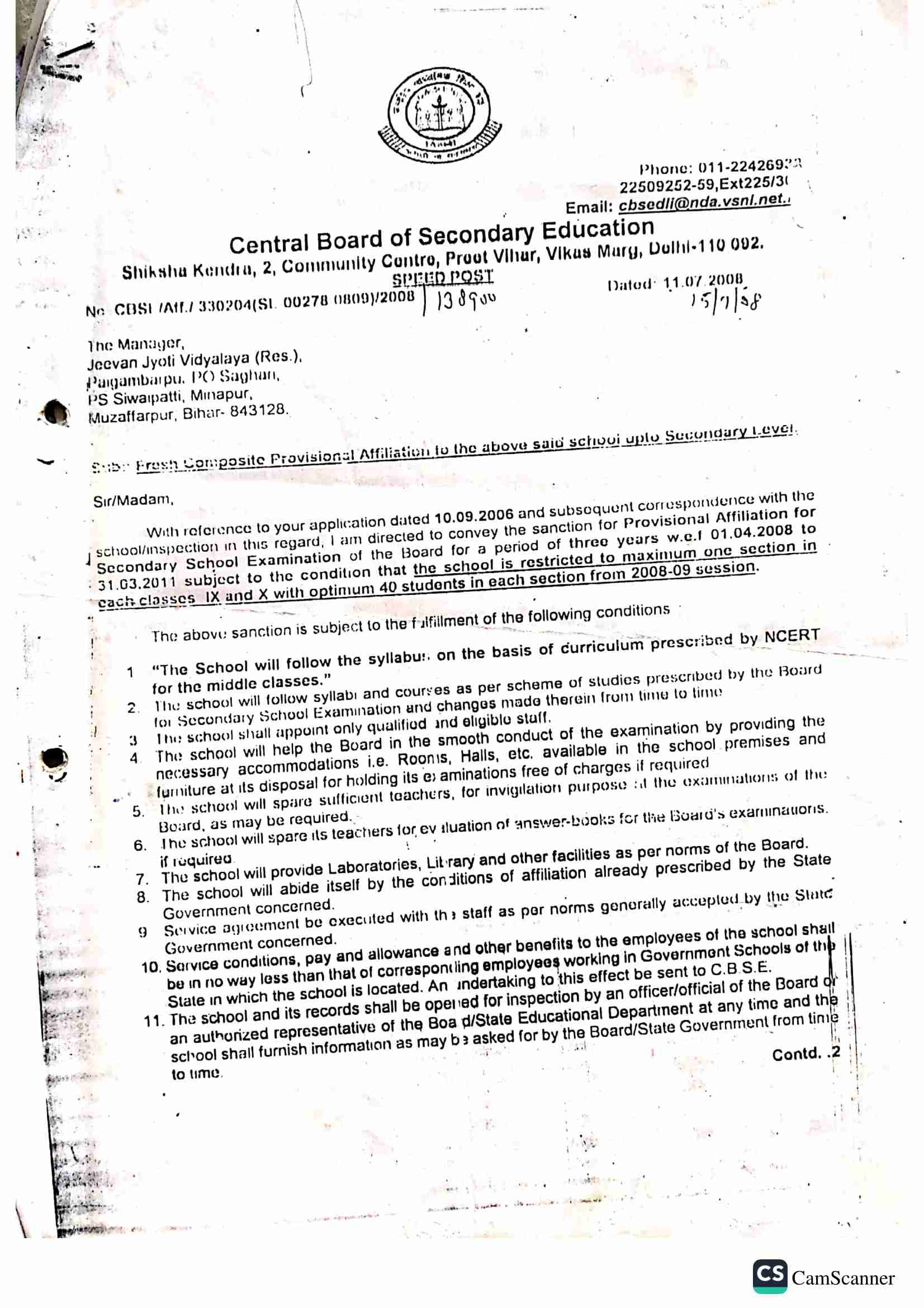 Copies of Affiliation&nbsp;Jeevan Jyoti Vidyalaya
